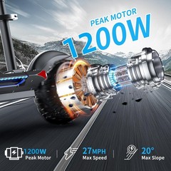 10″Electric Scooter Adults 1200W Motor 25mph 35Miles Range E Scooter for Adults