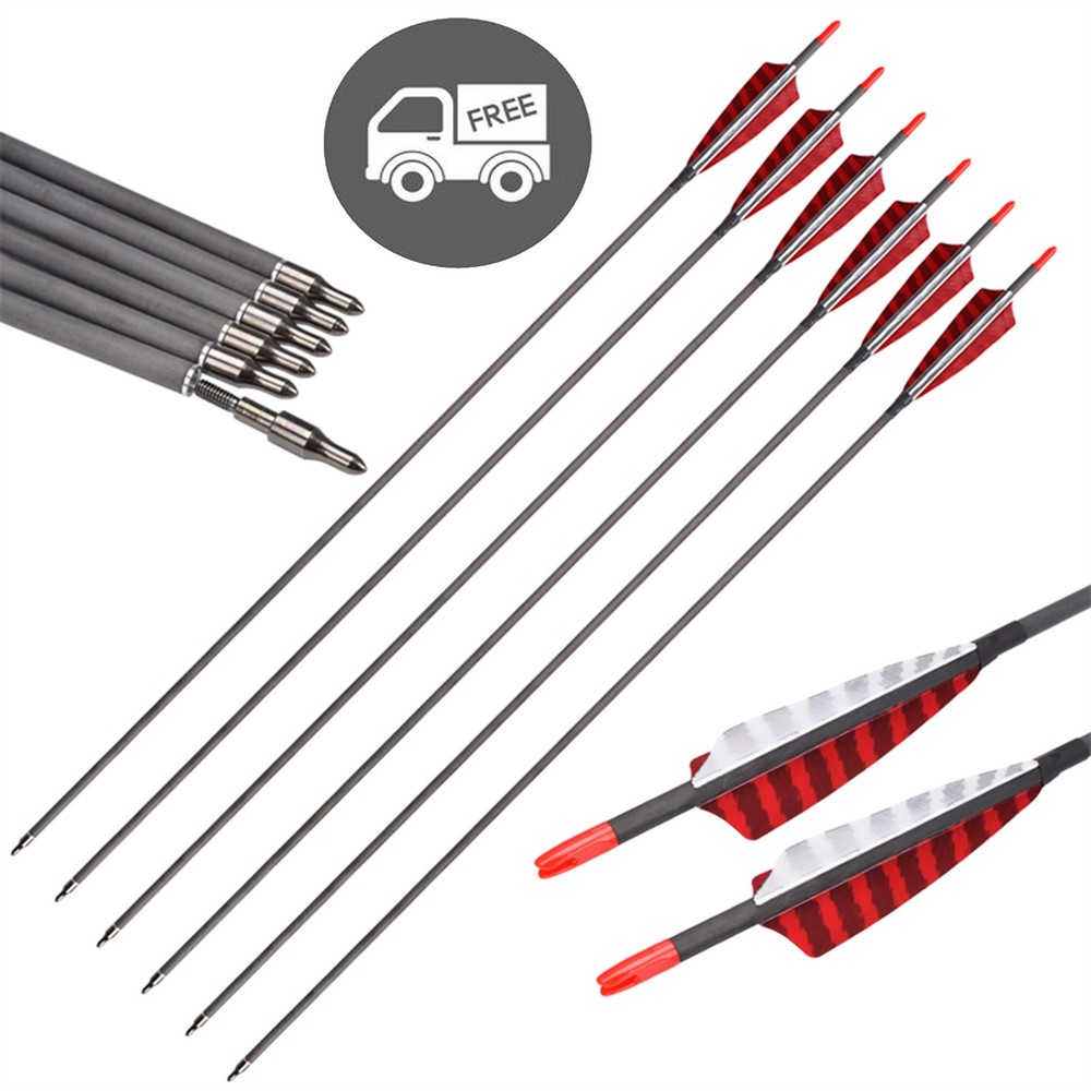 6/12pcs Traditional Archery 600 Spine Carbon Feather Arrows for Recurve Bow