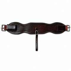 34″ Western Leather Flank Cinch 5″ Wide Basket Weave Tooled Brown w/ Billets