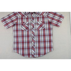Wrangler Mens Short Sleeve Plaid Snap Button Western Shirt Red Blue