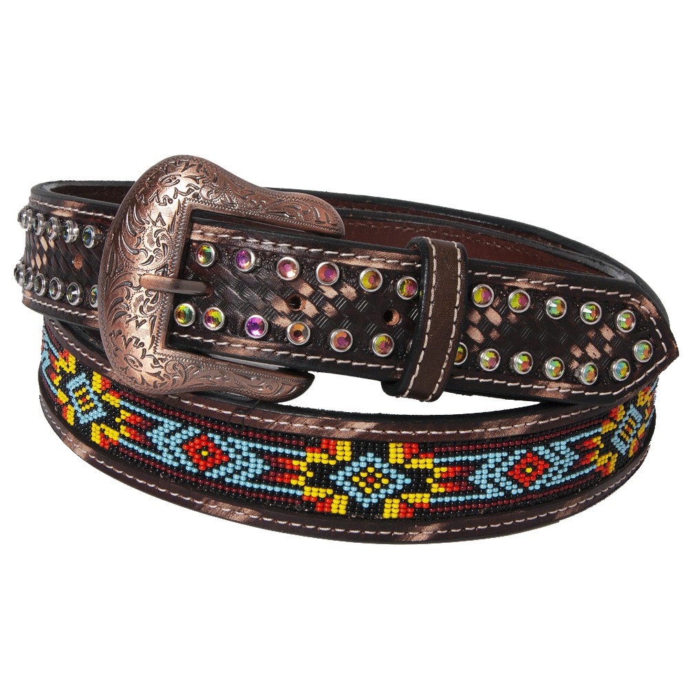 BE BAR H EQUINE Beaded Crystal Basket Tooled Hand Carved Western Leather Men