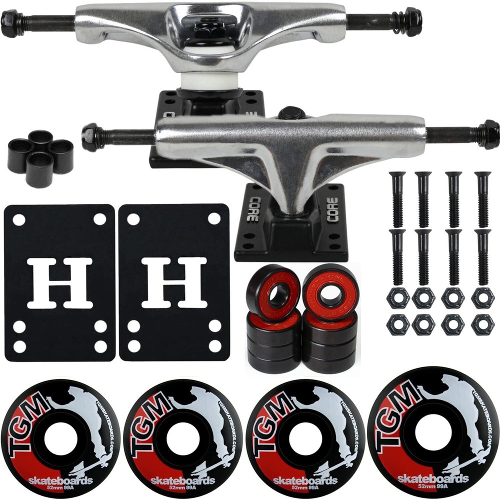 Core Skateboard Package 5.0″ Silver Trucks with 52mm Black Wheels + Components