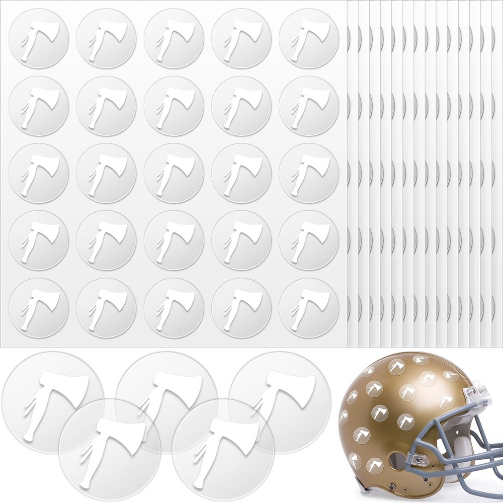 200 Pcs 8 Sheets Football Helmet Stickers Hatchet Decals 1-1/8 White on Clear