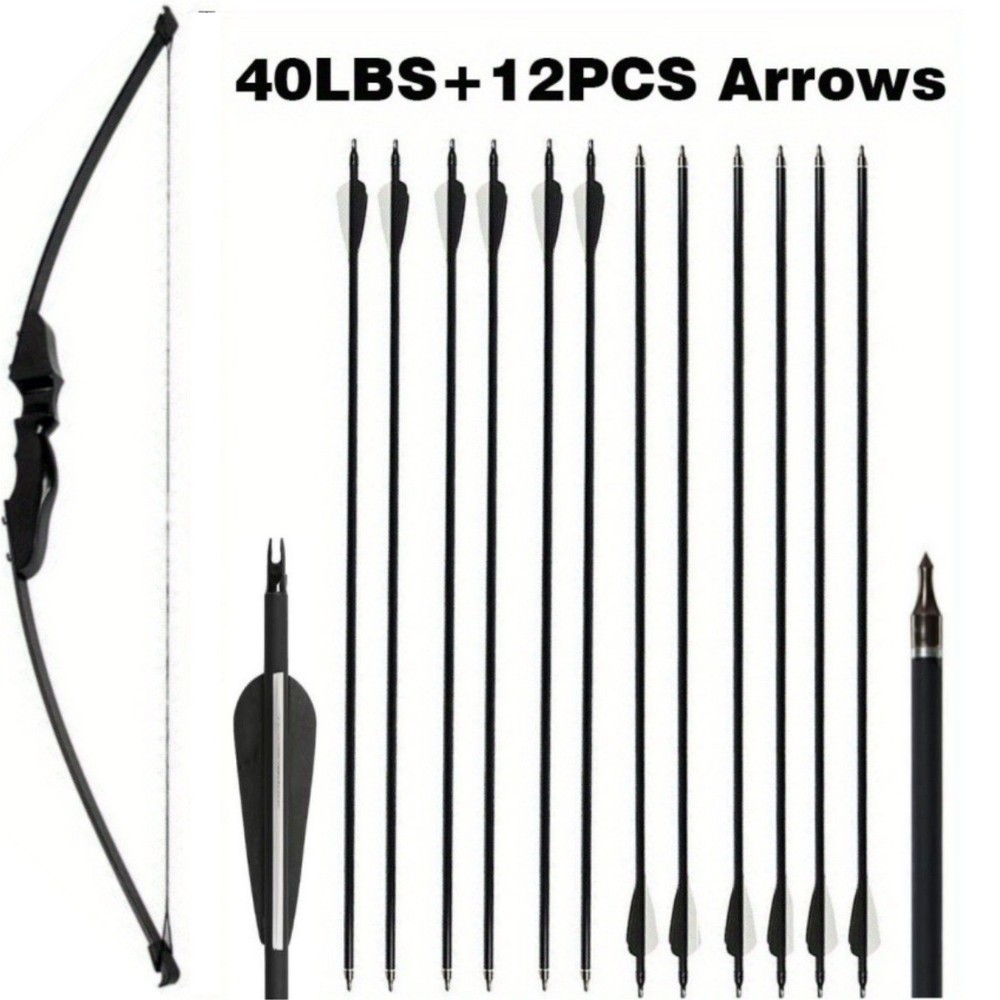 51″ Recurve Bow and Arrow Set 30/40Lbs Takedown Right Bow 30″ Fiberglass Arrows