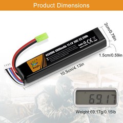 11.1V Airsoft Battery LiPo 2000mAh Rechargeable Hobby w/ Mini Tamiya Connector