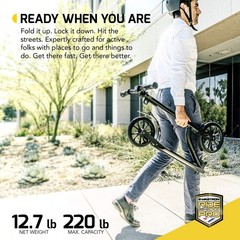 Swagtron K9 Commuter Kick Scooter f/ Adults & Teens Foldable 220LB Max Load