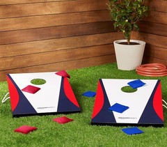Amazon Basics Cornhole Set,, Cornhole Game, Bag Toss Game, 8 Red/Blue Bags