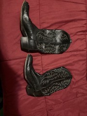 Dan Post Black Western Cowboy Boots Pointed Toe Tall Shaft Gray Stitching Sz 8