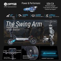 ZIPPYGO GD83 Electric Scooter 56MPH for Adult NFC Single Swing Arm Dual Drive US
