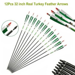 12Pcs Carbon Arrows 30»/32″ Spine 500 Changeable Tips 7.6mm Real Turkey Feather