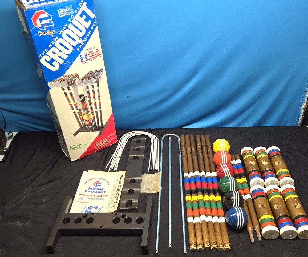Vintage Forster Winthrop Croquet 6 Player Premier Set 3586 Lawn Game Party USA