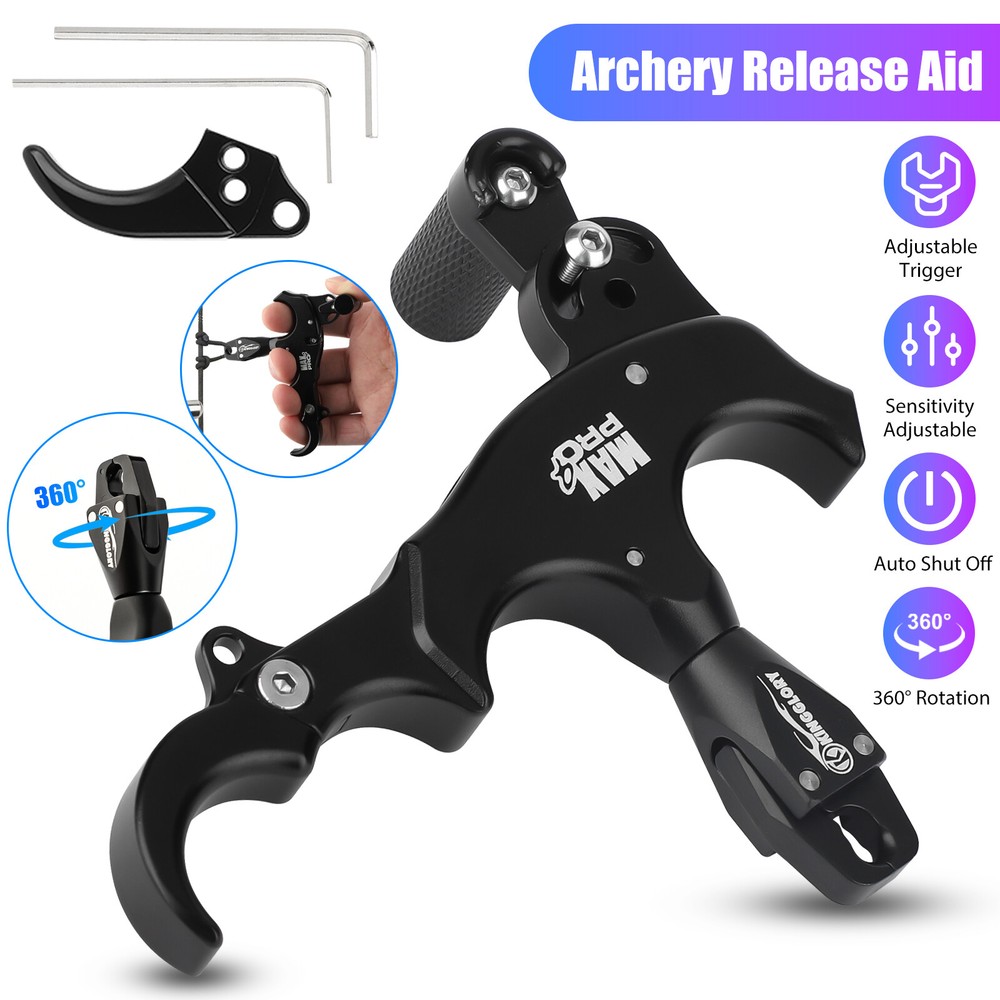 360° Compound Bow Release Aids 3 Or 4 Finger Grip Thumb Caliper Trigger Alloy