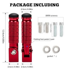 M8 Motorcycle Foot Pegs 90 Degree Foldable Bike Pegs CNC Anti-Skid Red