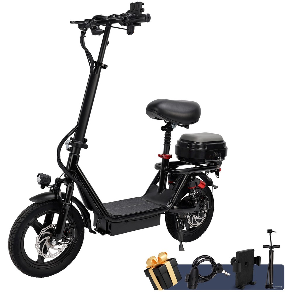 Electric Folding Scooter 48V 500W 14″ Tires w/ Basket Commuter E-Bike 20MPH