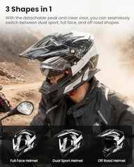 Dirt Bike Helmets for Adults 3 in 1 Dual Sport ATV Off Road Large Black Silver