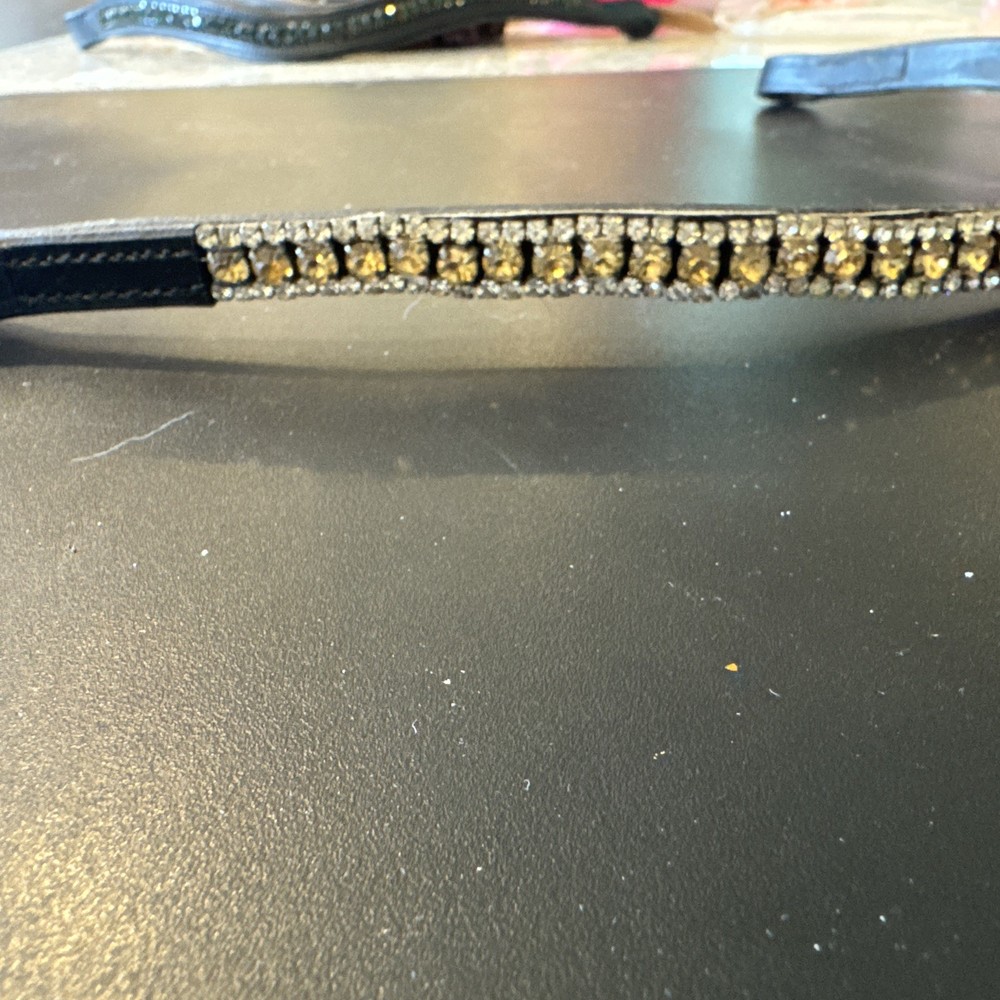 3 Row Crystal Horse Leather Browband For Bridle.