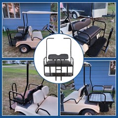 For 1982-2000 Club Car DS Golf Cart Flip Folding Rear Seat Kit w/ Grab Bar black