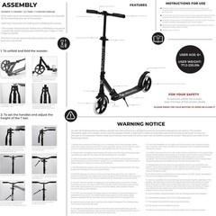 Durable 8-Inch Wheel Kick Scooter for All Ages, 220lbs Max Load, Ergonomic Grip