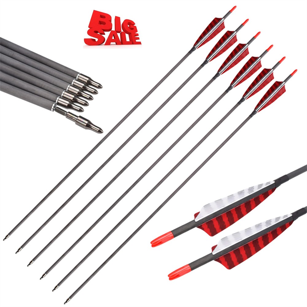 6/12pcs 30″ Carbon Hunting Arrows with 4″ Turkey Feathers Spine 500 pcs