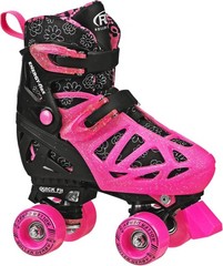 Trac Star Adjustable Roller Skates for Kids – Size Large (3-6) in Pink Daisy