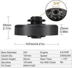 Go Kart Clutch 3/4″ Bore 10T for 40/41/420 Chain, Fits Predator 212 6.5HP