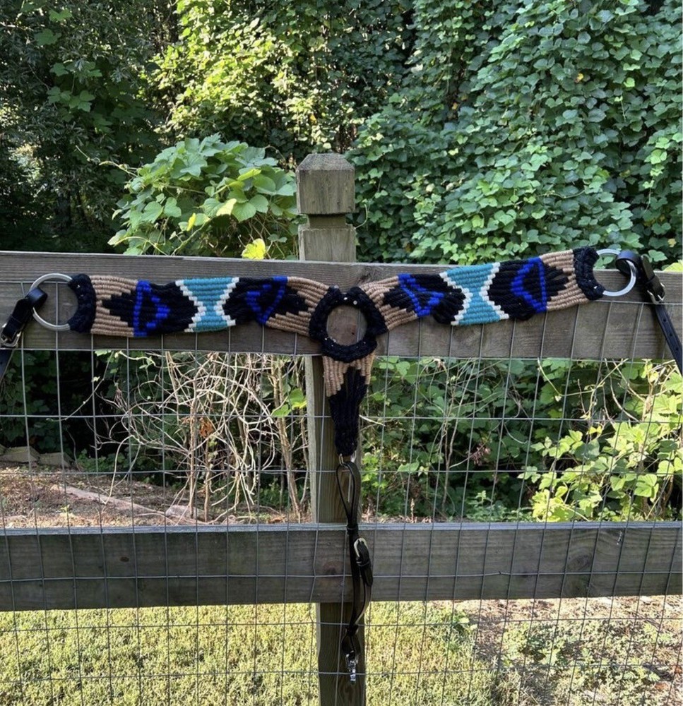Blue And Black Multi String Mohair WOOL Western Breast Collar Horse Size Tack