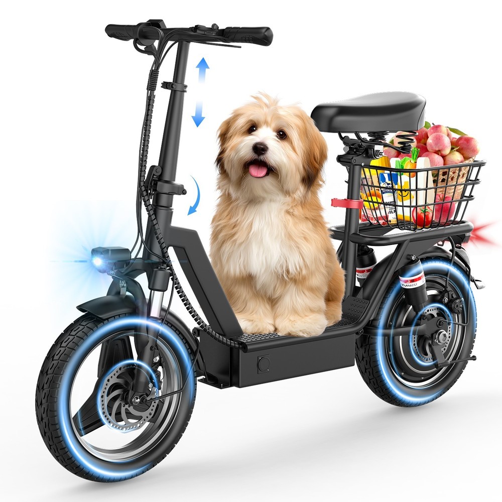 Electric Scooter with Seat Peak 1500W Motor Up to 25MPH 45 Miles 14″ for Adults
