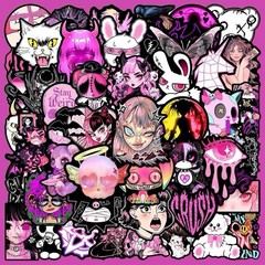 30Pcs Random Aesthetic Dark Pink Gothic Horror Pastel Spooky Waterproof Stickers