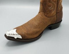 WESTERN COWBOY BOOT TIPS Pair – Silver Engraved Flat Tips w Heel Guards