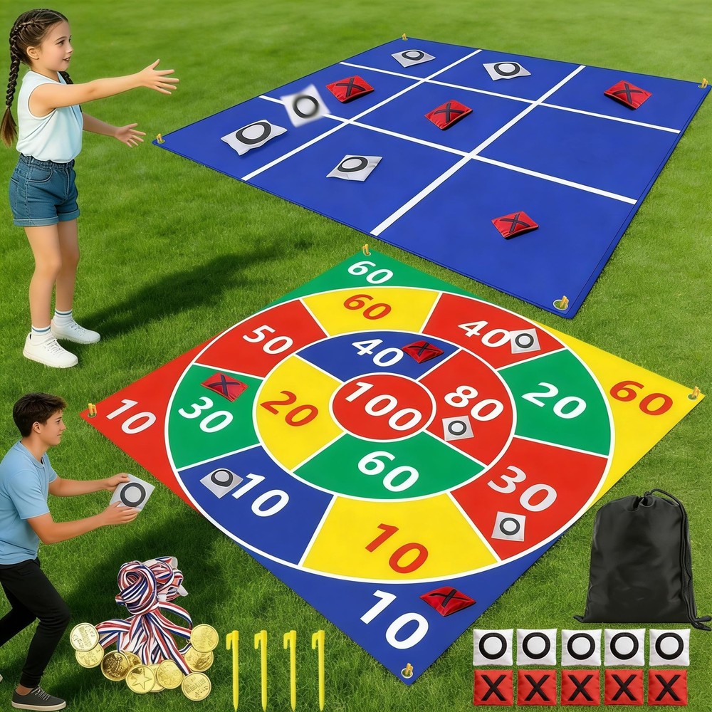 2-in-1 Outdoor Giant Tic Tac Toe Bean Bag Toss Games for Kids Blue