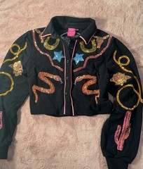 Queen of Sparkles Black Sequin Cropped Western Jacket S