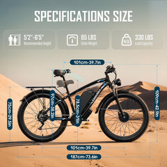 5000W Peak Electric Bicycle Dual Motor 52V 34AH 45mph 100Miles Fat Tire Commuter