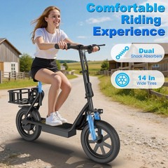 Adults Electric Scooter with Seat,Dual Suspension,500W motor 22MPH 27Miles Range