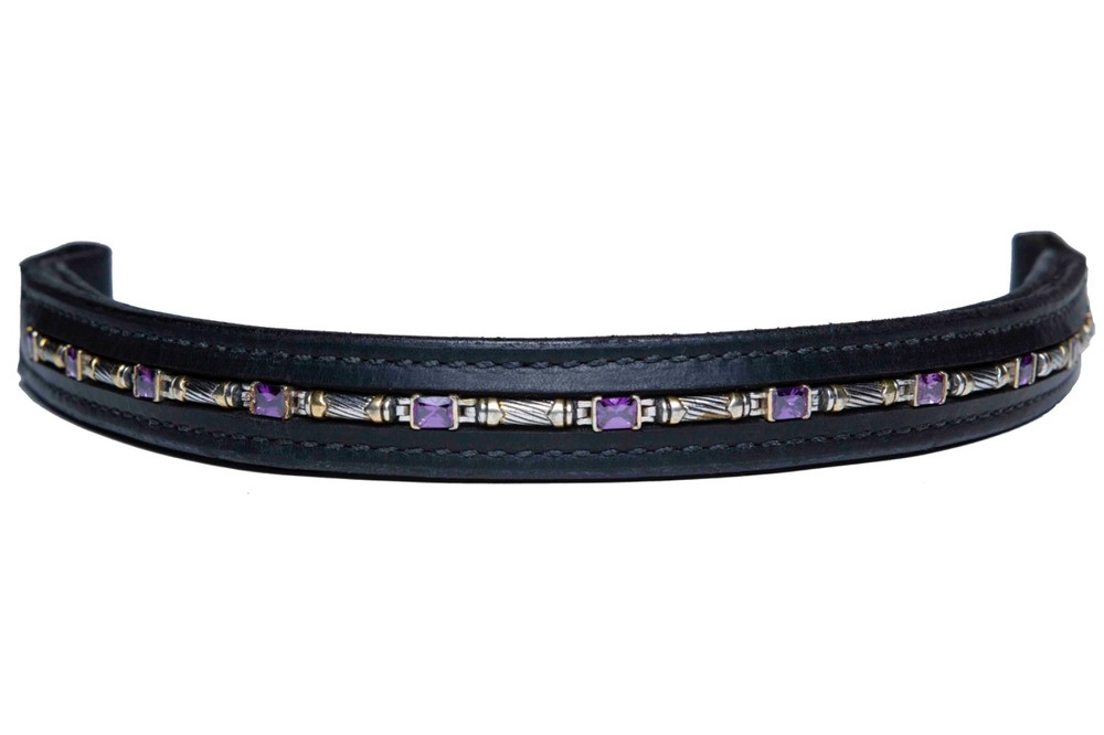 Browband Cable Amythest Black Leather People On Horses (3) 16″ 3/4″ width