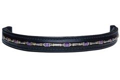 Browband Cable Amythest Black Leather People On Horses (3) 16″ 3/4″ width