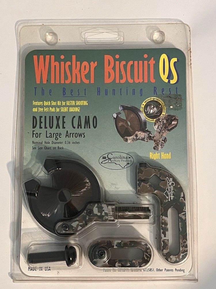CAROLINA ARCHERY WHISKER BISCUIT QS DELUXE CAMO LARGE ARROWS RH BOW ARROW REST