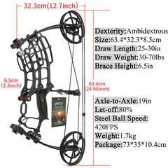 Dual-use Compound Bow Arrow Steel Ball 30-70lbs Let-off 80% Hunting Target RHLH