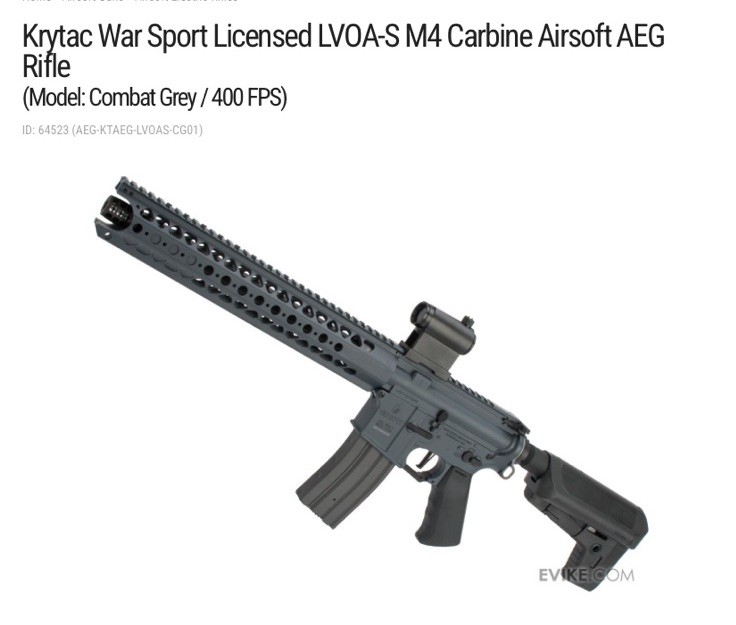 Krytac War Sport Licensed LVOA-S M4 Carbine Airsoft AEG Rifle Model: Combat Grey