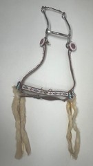 Vintage Western Navajo Beaded Horse Headstall Bridle Metal Bit With Fur