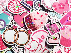 10-100 Pink Love & Marriage Cute Holographic Sticker Pack Girly Reflective Decal