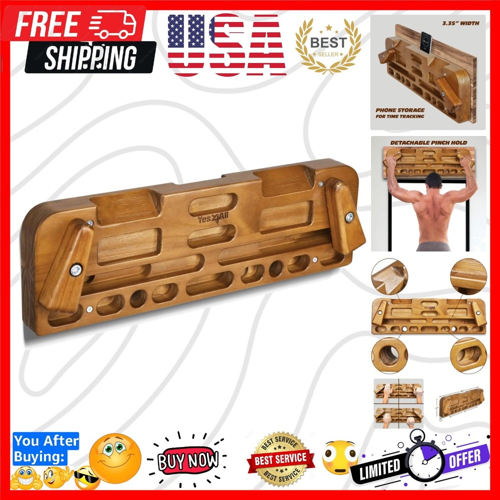 Wooden Hang Board/Climbing Board for Doorway – Hand Strengthener Equipment fo…