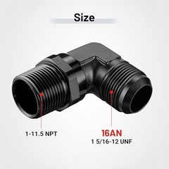 16AN Male Flare to 1″ NPT 90 Degree Swivel Fitting Adapter Aluminum Black