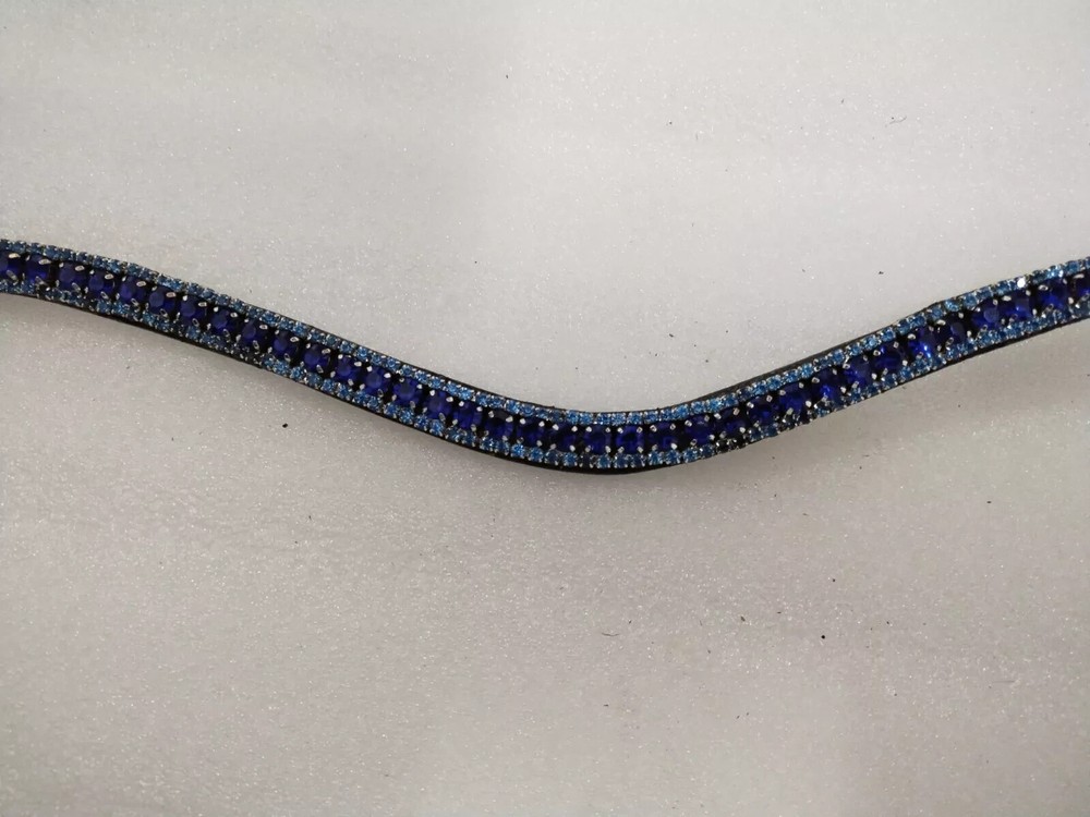 Designer Blue Crystal Horse Leather 3 Row Browband.