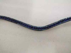 Designer Blue Crystal Horse Leather 3 Row Browband.