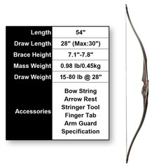 Deerseeker Archery 54″ Traditional Bow Hunting Longbow with Bamboo Core Limbs…