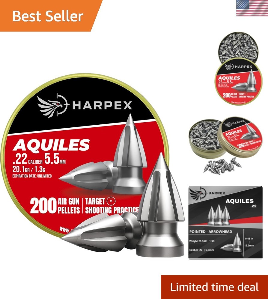 Aquiles .22 Cal Airgun Pellets – 20.1 Grains Pointed Arrowhead Design – 12.2 …