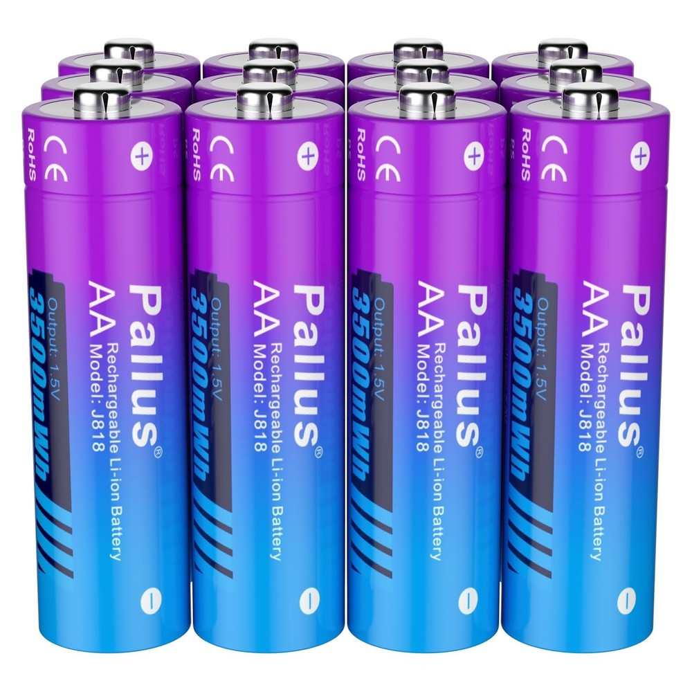 Pallus 1.5v Rechargeable Lithium AA Batteries – 12 Pack High Capacity AA Rech…