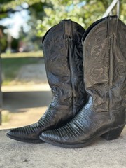 Justin Black Lizard Print Western Cowboy Boots Women s Size 7 1/2B