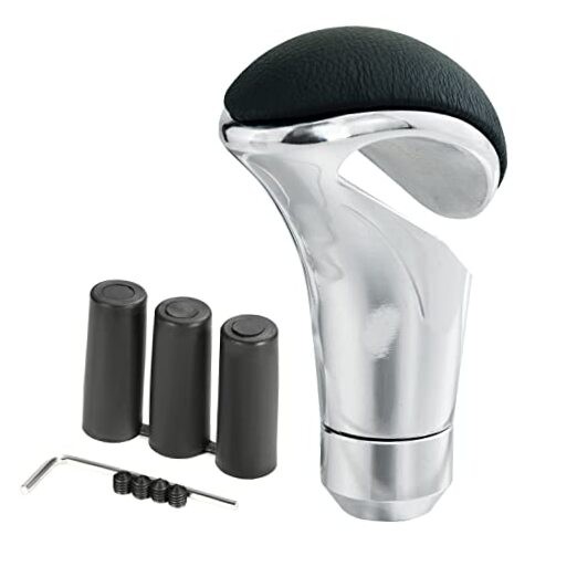 Alloy Gear Stick Shifter Knob Leather Silver with black leather covered
