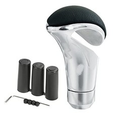 Alloy Gear Stick Shifter Knob Leather Silver with black leather covered